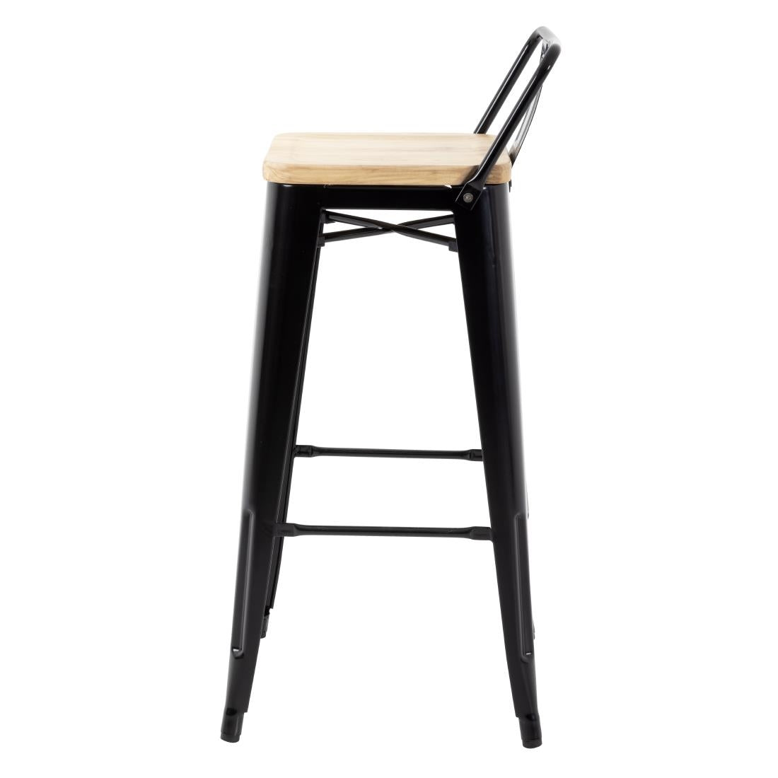 Bolero Bistro Metal High Bar Stool with Wooden Seat Pad and Back Rest Black (Pack of 4) - FB623