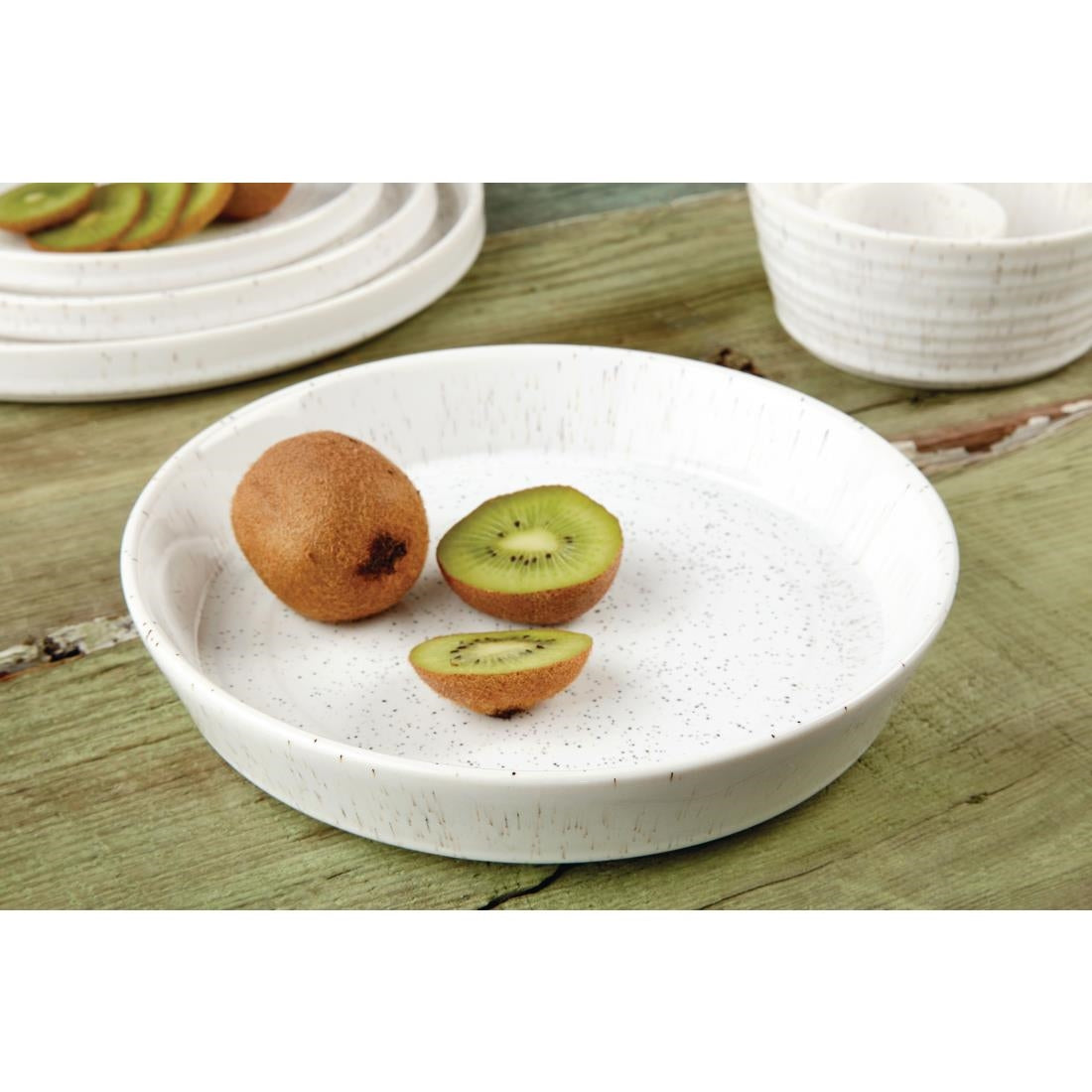 Olympia Cavolo Flat Round Bowls White Speckle 220mm (4 Pack) - FD901