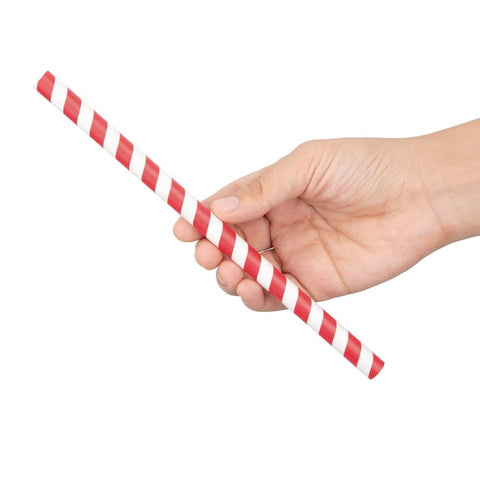 Fiesta Compostable Individually Wrapped Paper Smoothie Straws Red Stripes (Pack of 250) - FP443