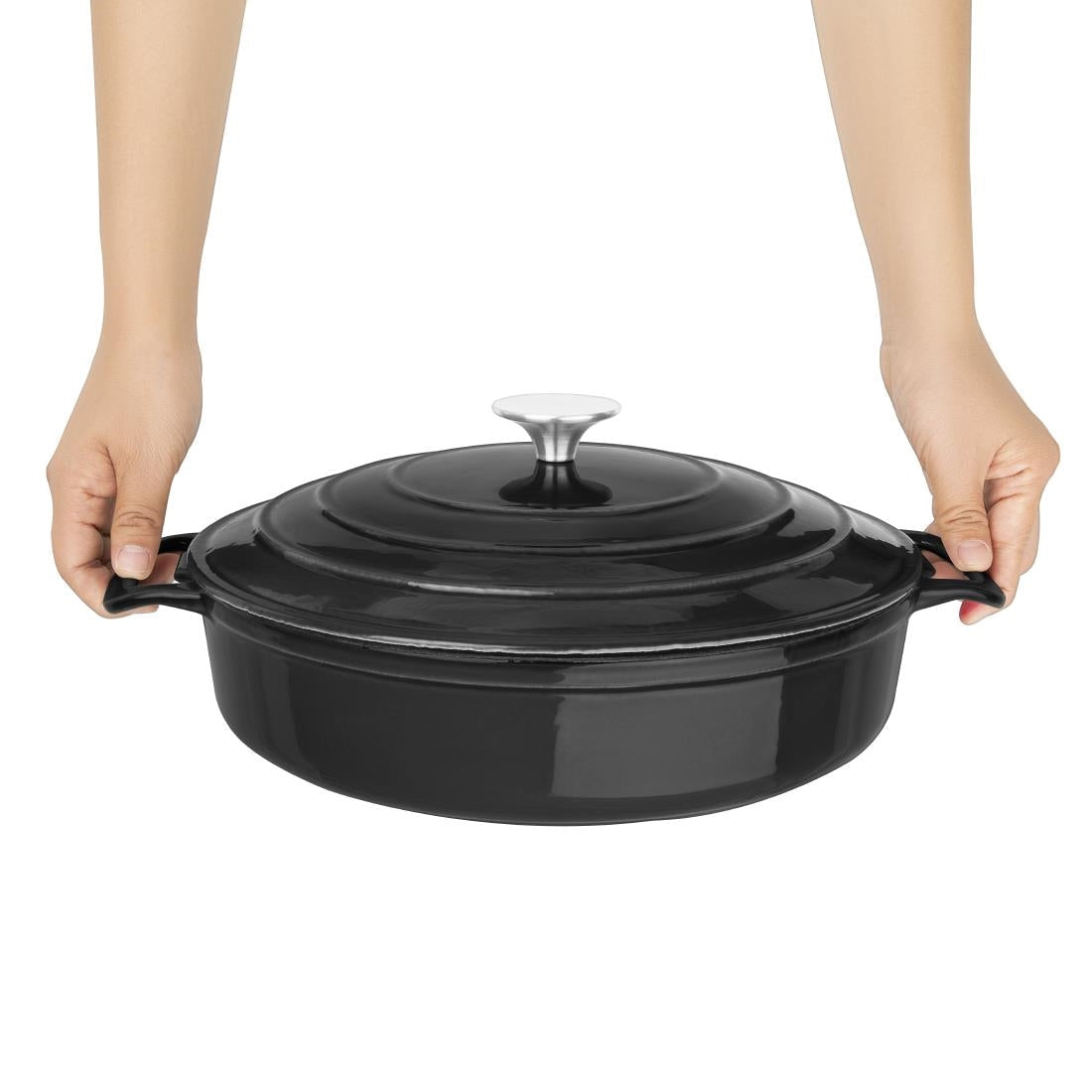 Vogue Round Saute Pan Black 3.5Ltr 280(D)x65(H)mm - FS477