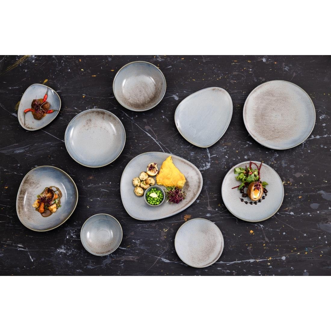 Olympia Ember Blue Triangle Plates 308mm (4 Pack) - FU176