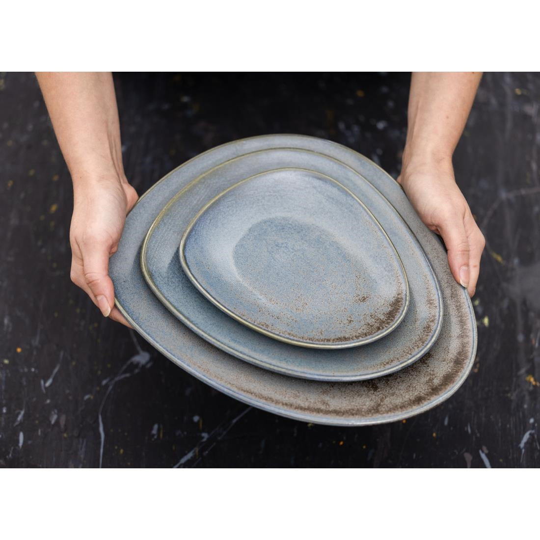 Olympia Ember Blue Triangle Plates 308mm (4 Pack) - FU176