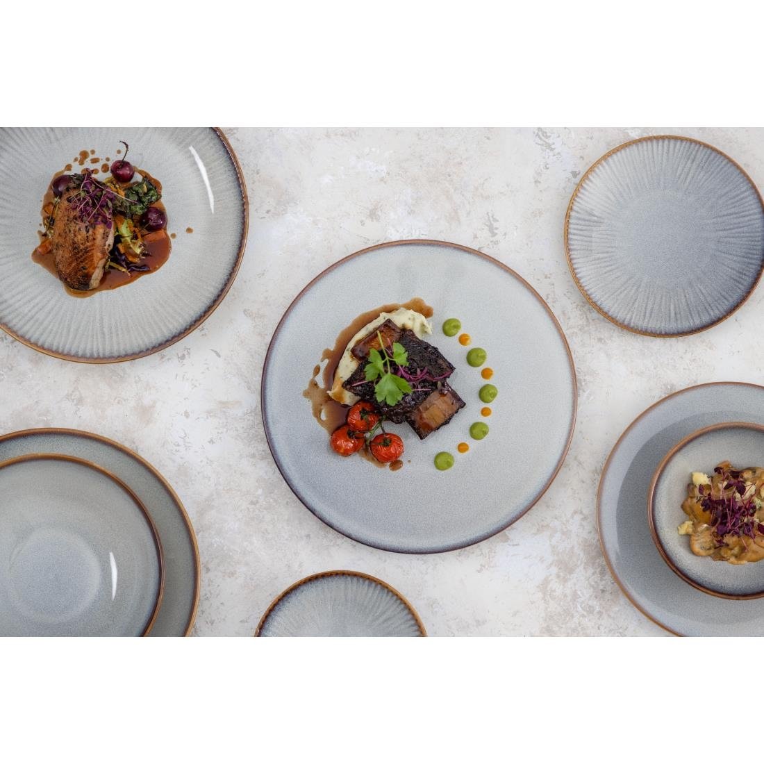 Olympia Drift Grey Embossed Coupe Low Bowls 260mm (4 Pack) - FU197