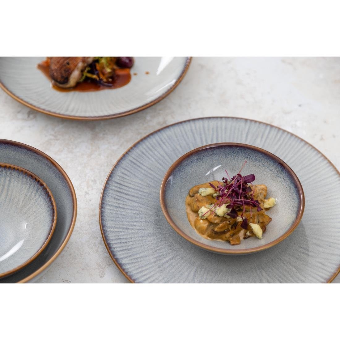 Olympia Drift Grey Embossed Coupe Low Bowls 260mm (4 Pack) - FU197