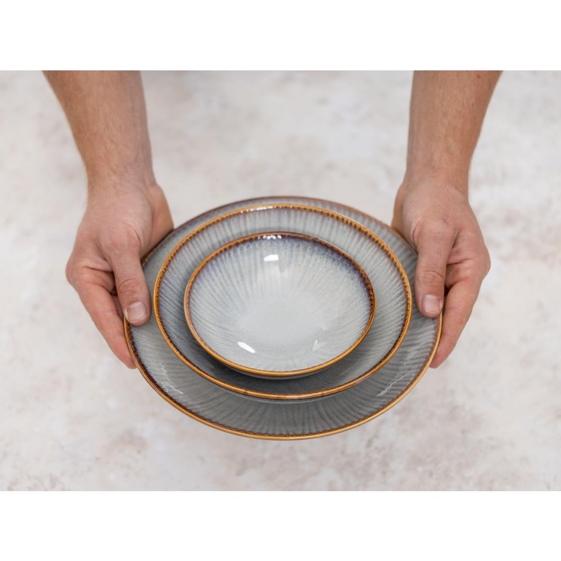 Olympia Drift Grey Embossed Coupe Low Bowls 260mm (4 Pack) - FU197