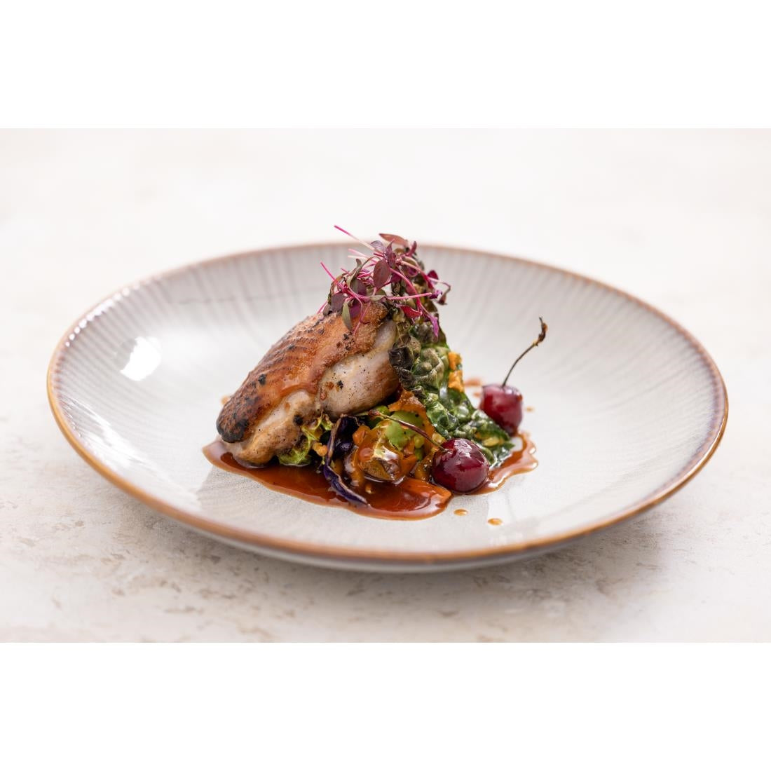 Olympia Drift Grey Embossed Coupe Low Bowls 260mm (4 Pack) - FU197