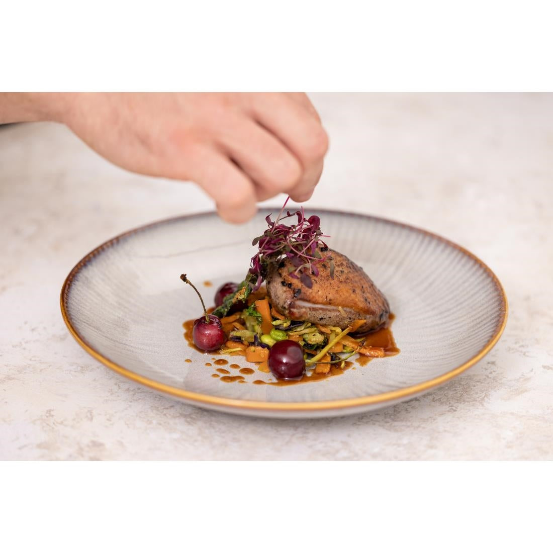 Olympia Drift Grey Embossed Coupe Low Bowls 260mm (4 Pack) - FU197