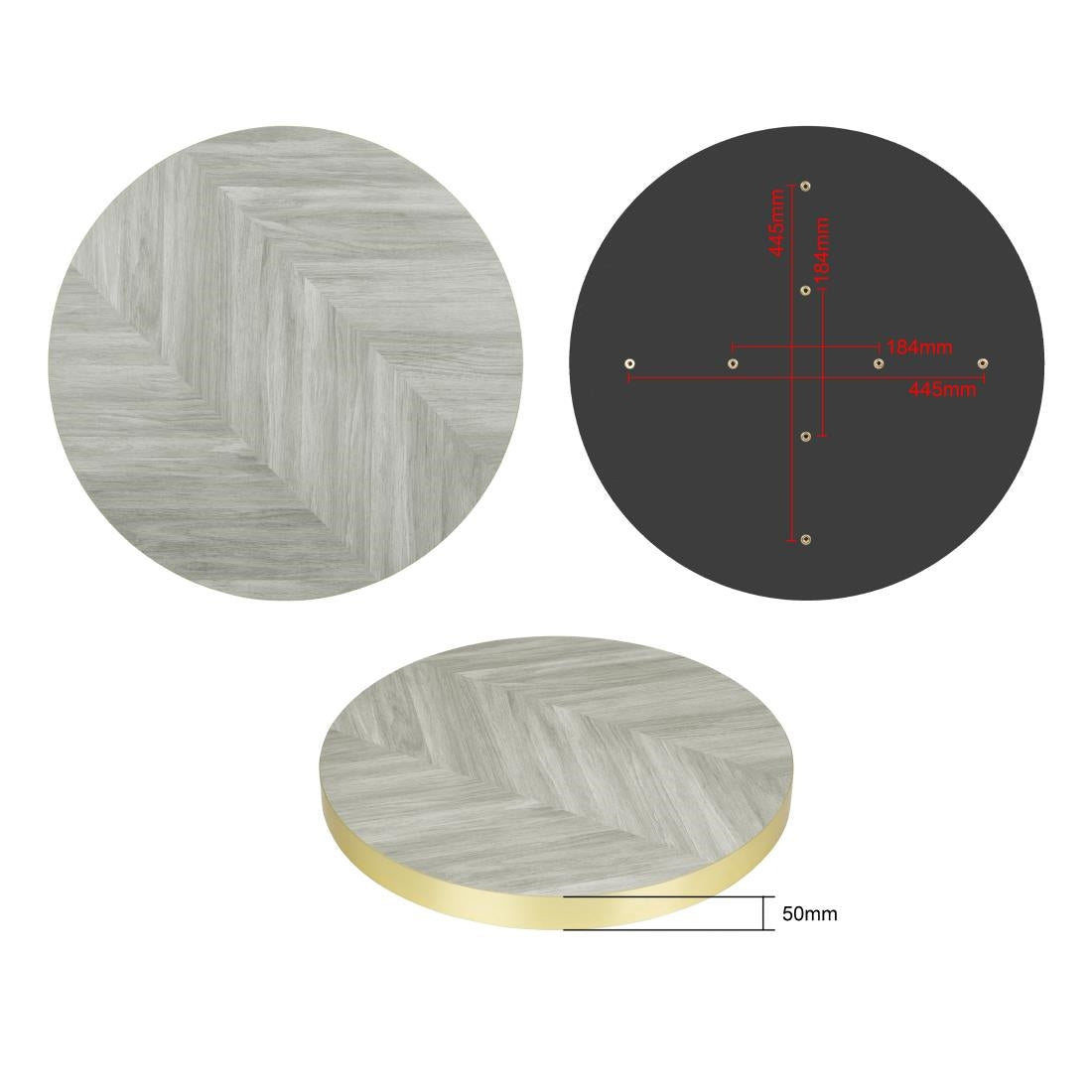 Bolero Pre-Drilled Round Table Top Chevron Design 600mm - FU511