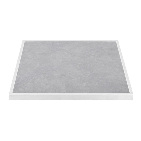 Bolero Light Grey Stone Effect Outdoor Tempered Glass Table Top White Trim 700mm - FU514