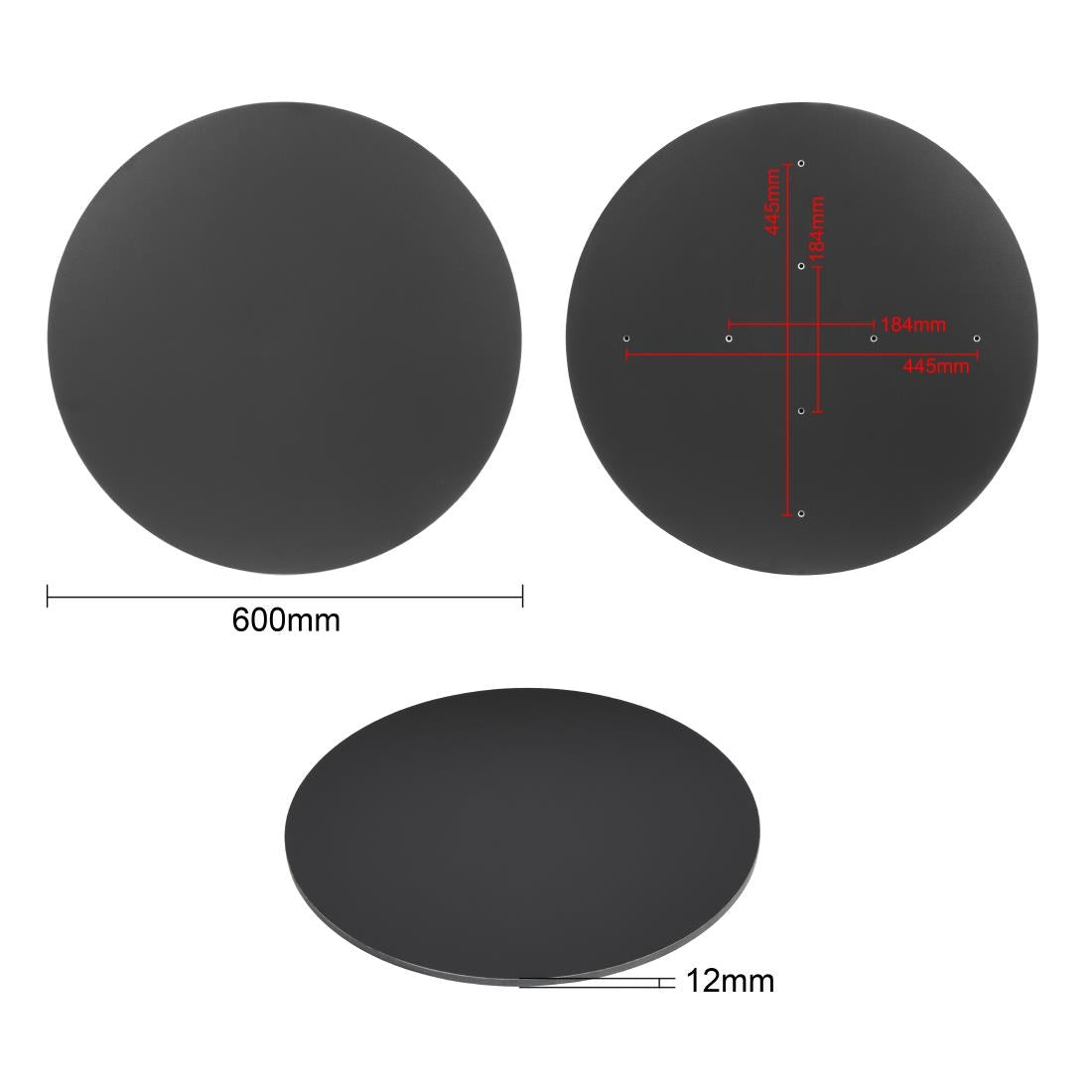 Bolero Matte Black Round Outdoor Table Top 600mm - FU531
