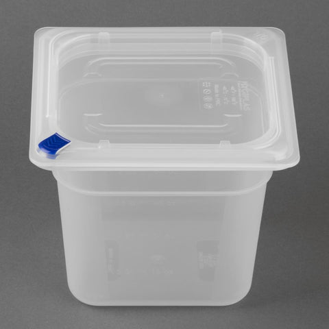 Hygiplas Click PP 1/6 GN Container with Lid & 7 Colour Clips 150mm 2.2Ltr (4 Pack) - FZ098