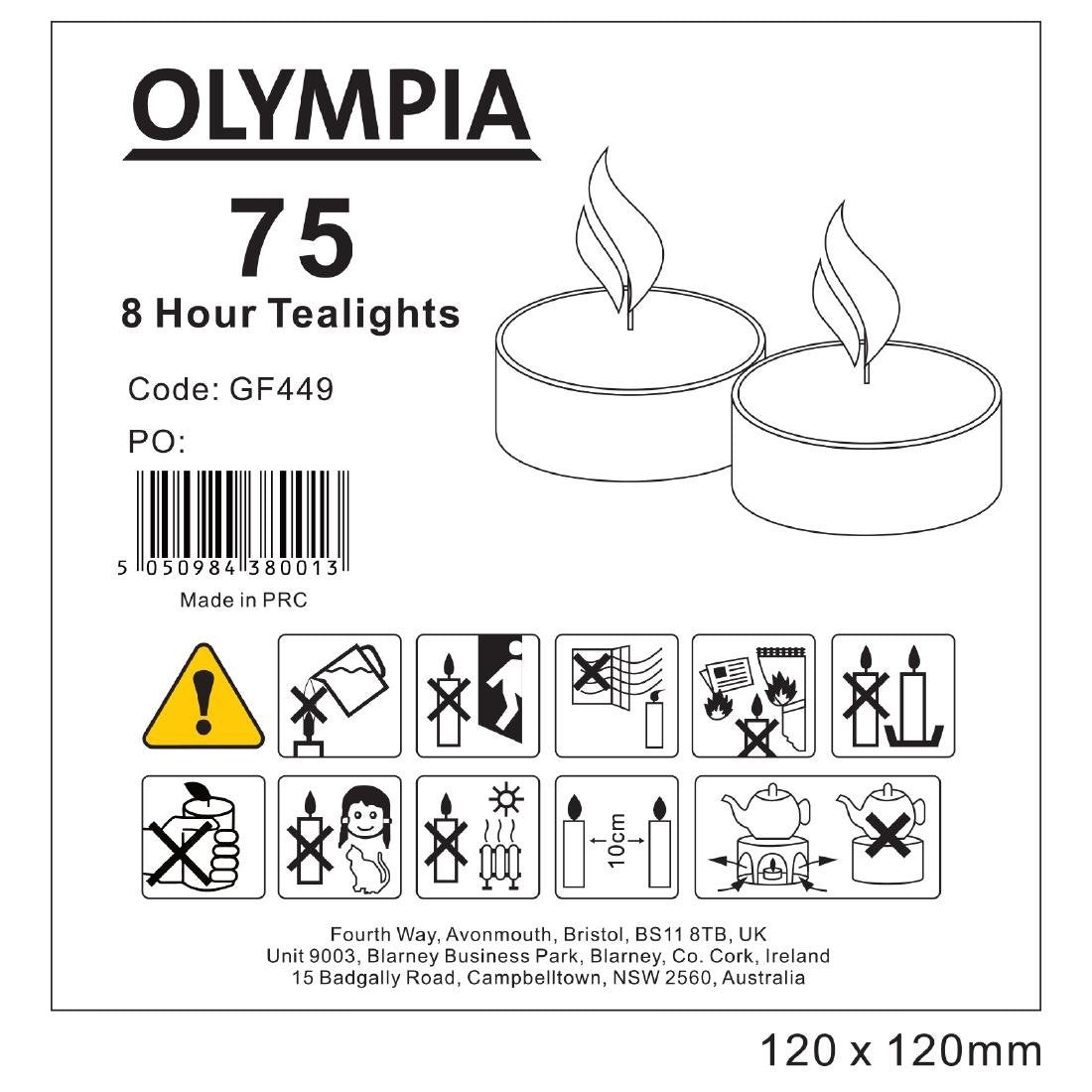Olympia 8 Hour Tealights (75 Pack) - GF449