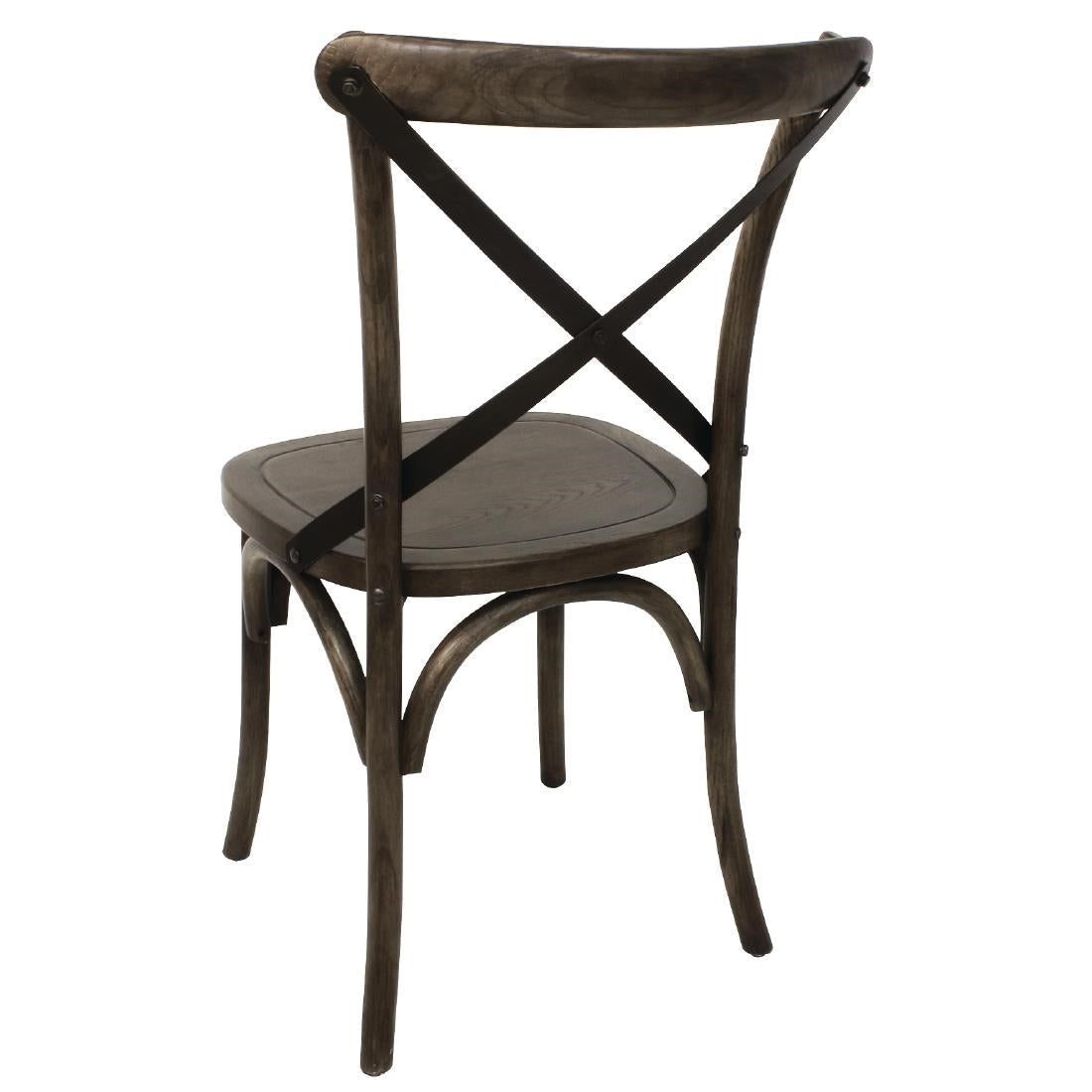 Bolero Wooden Dining Chair with Metal Cross Backrest Walnut Finish (2 Pack) - GG658