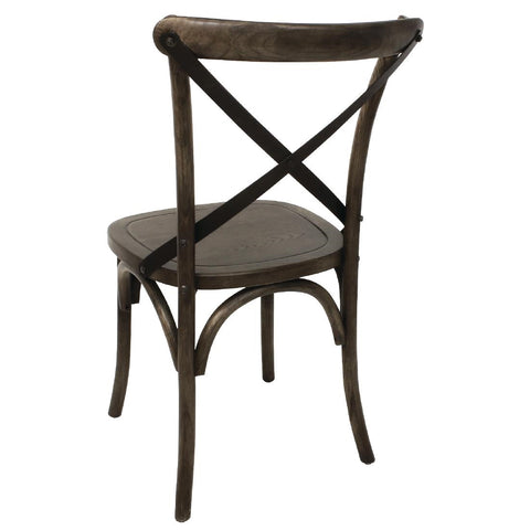 Bolero Wooden Dining Chair with Metal Cross Backrest Walnut Finish (2 Pack) - GG658