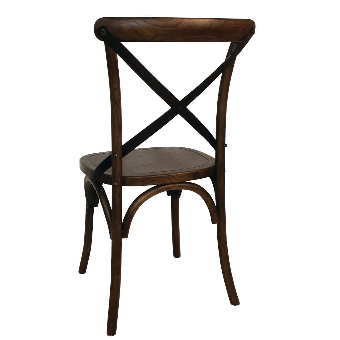 Bolero Wooden Dining Chair with Metal Cross Backrest Walnut Finish (2 Pack) - GG658