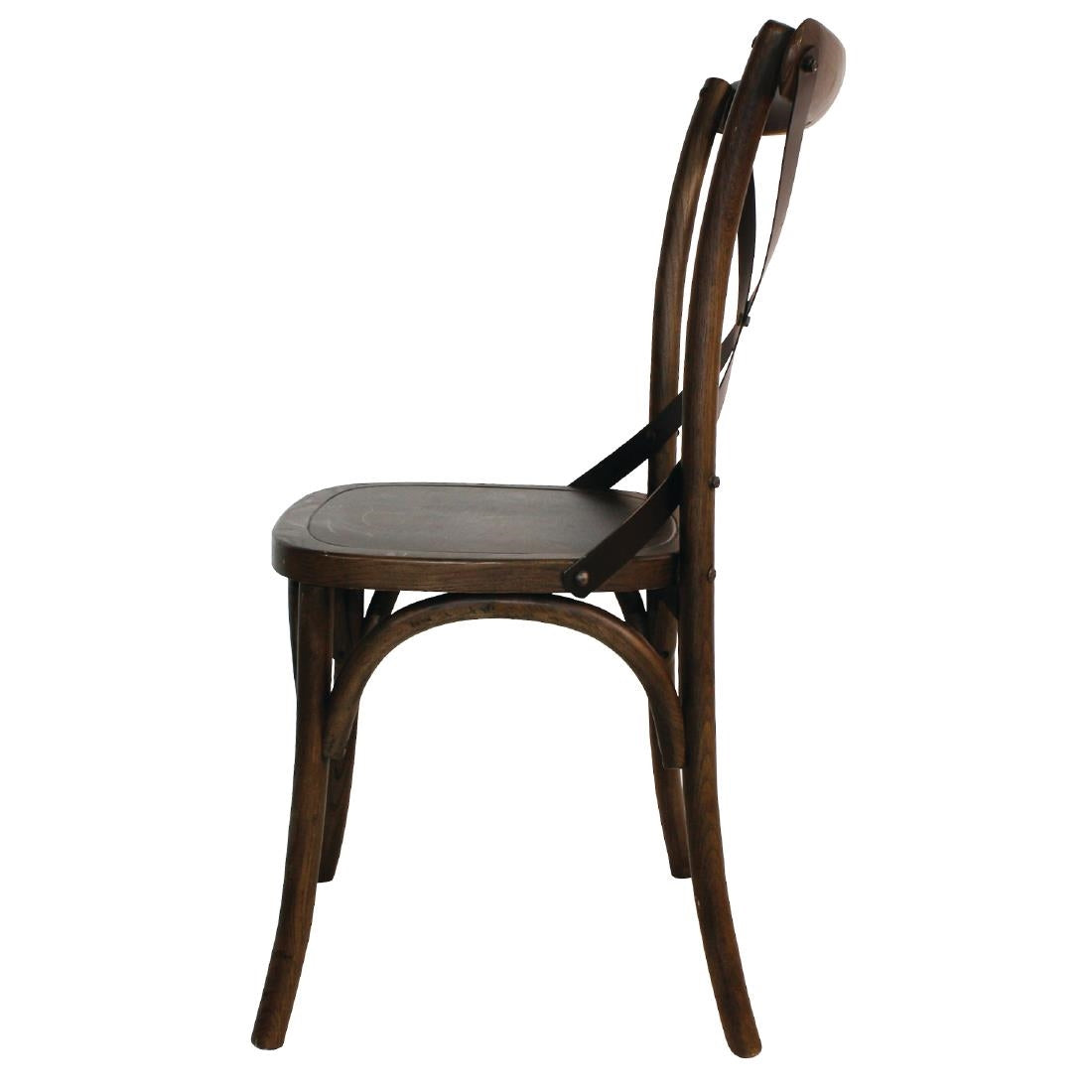 Bolero Wooden Dining Chair with Metal Cross Backrest Walnut Finish (2 Pack) - GG658