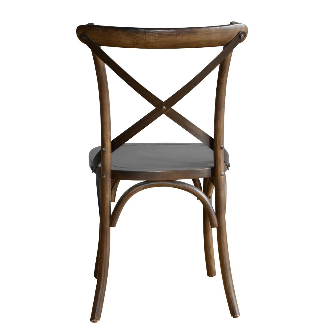 Bolero Wooden Dining Chair with Metal Cross Backrest Walnut Finish (2 Pack) - GG658