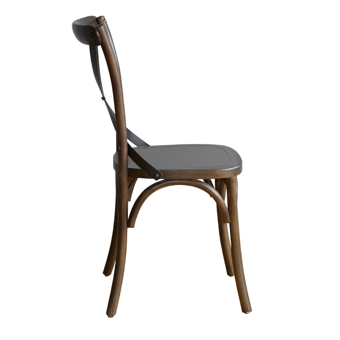 Bolero Wooden Dining Chair with Metal Cross Backrest Walnut Finish (2 Pack) - GG658