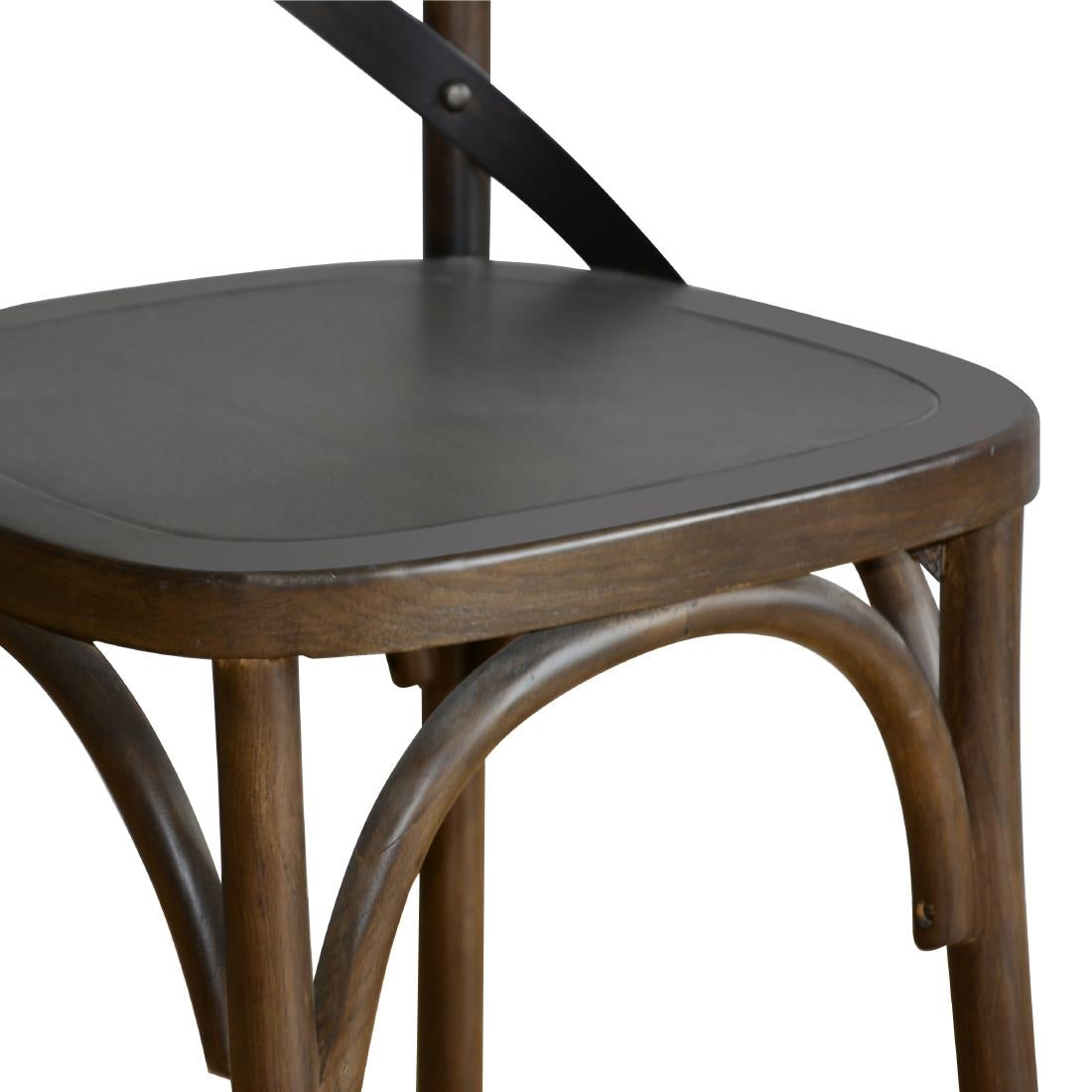 Bolero Wooden Dining Chair with Metal Cross Backrest Walnut Finish (2 Pack) - GG658