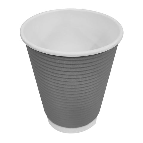 Fiesta Recyclable Takeaway Coffee Cups Ripple Wall Charcoal 340ml (Pack of 25) - GP431