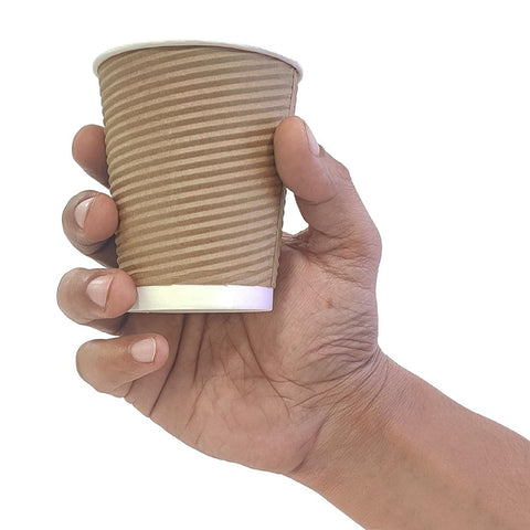Fiesta Recyclable Takeaway Coffee Cups Ripple Wall Kraft 225ml (Pack of 500) - GP442