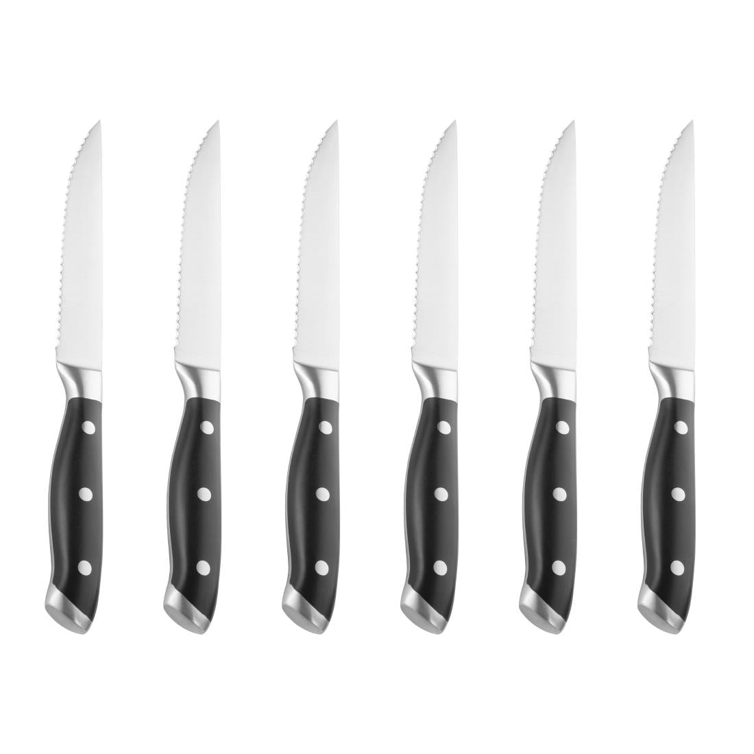 Olympia Premium Riveted Steak Knives with Black ABS Handles (6 pack) - GR919