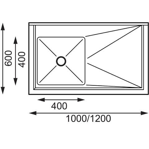 Vogue Single Bowl Sink L/H Drainer - 1200mm 90mm Drain - HC902