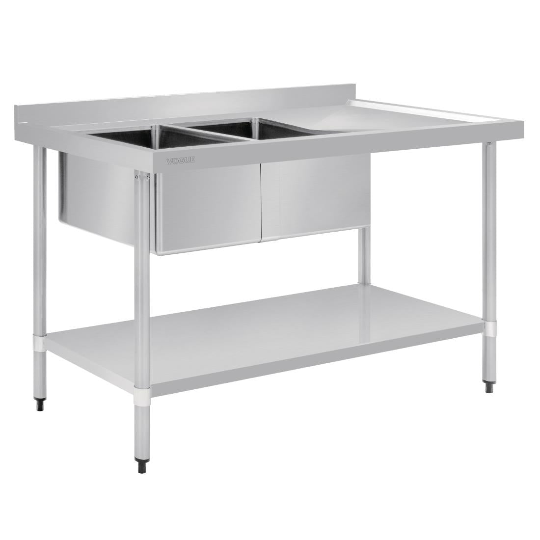 Vogue Double Bowl Sink R/H Drainer - 1500mm 90mm Drain - HC904