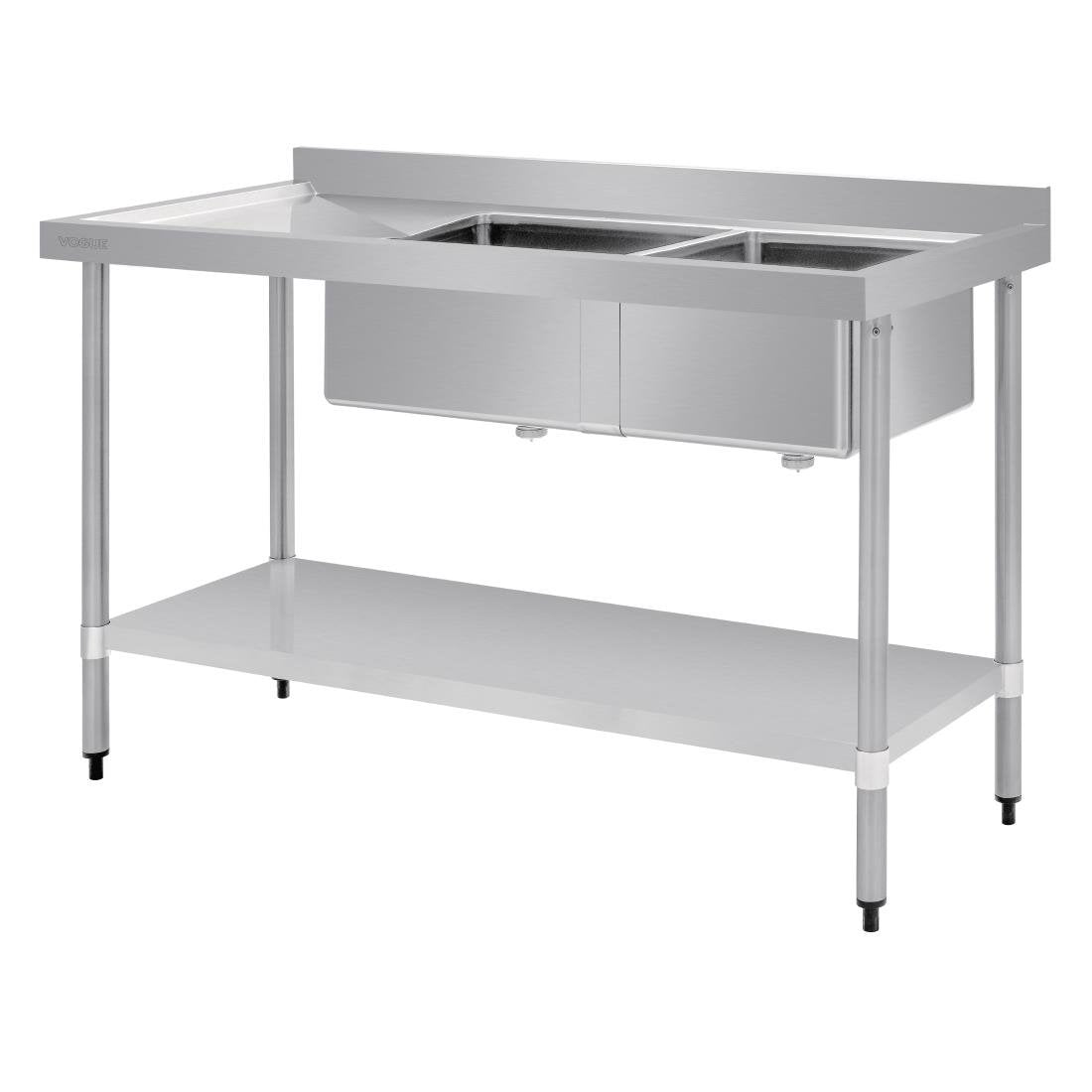 Vogue Double Bowl Sink L/H Drainer - 1500mm 90mm Drain - HC905