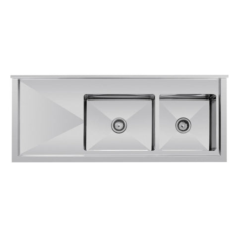 Vogue Double Bowl Sink L/H Drainer - 1500mm 90mm Drain - HC905