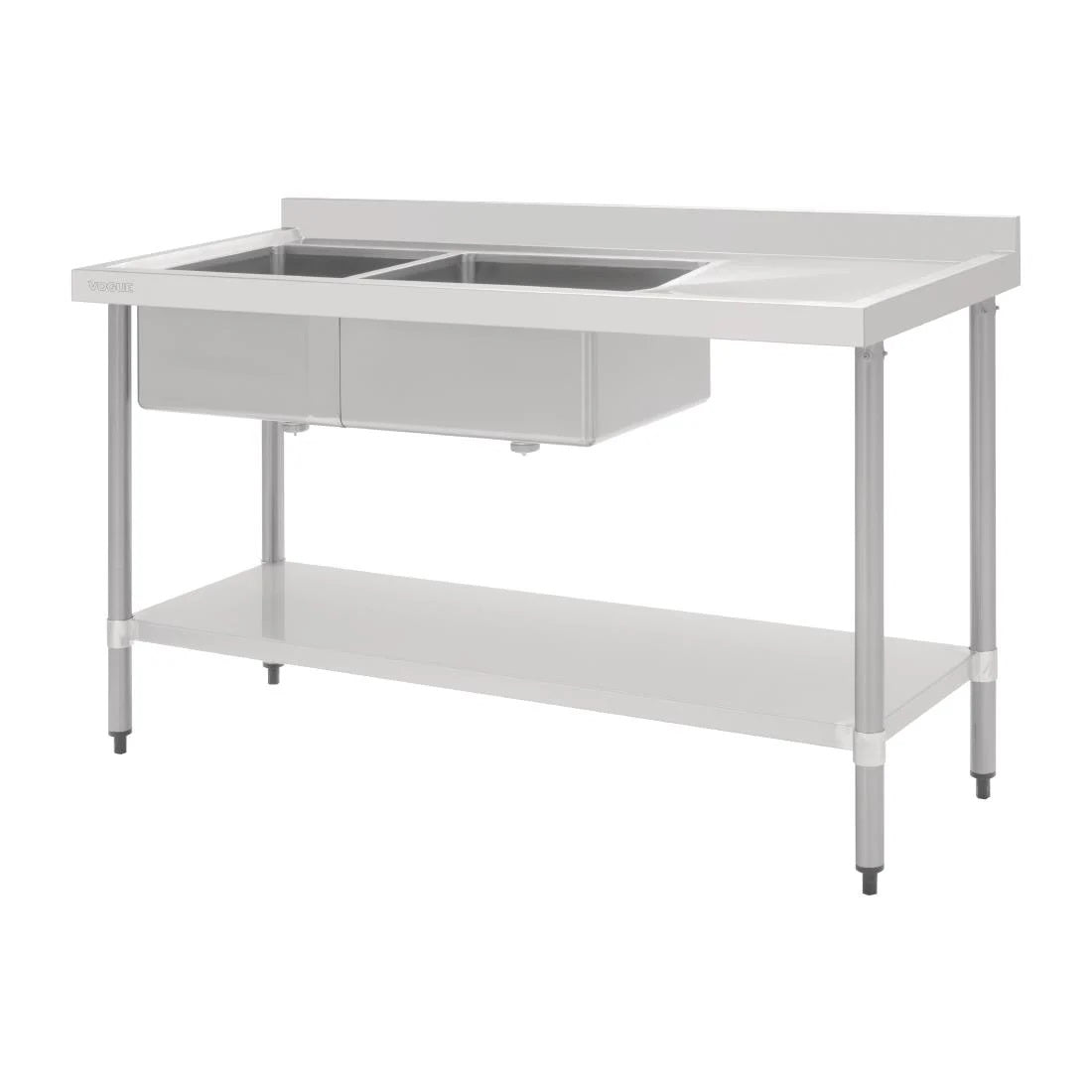 Vogue Double Bowl Sink R/H Drainer - 1800mm 90mm Drain - HC907