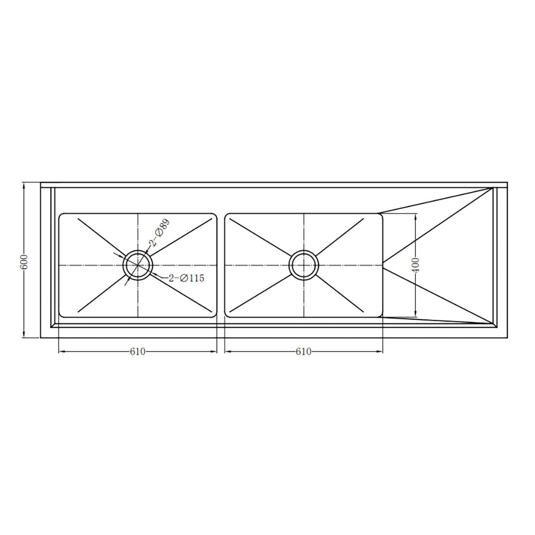 Vogue Double Bowl Sink R/H Drainer - 1800mm 90mm Drain - HC907