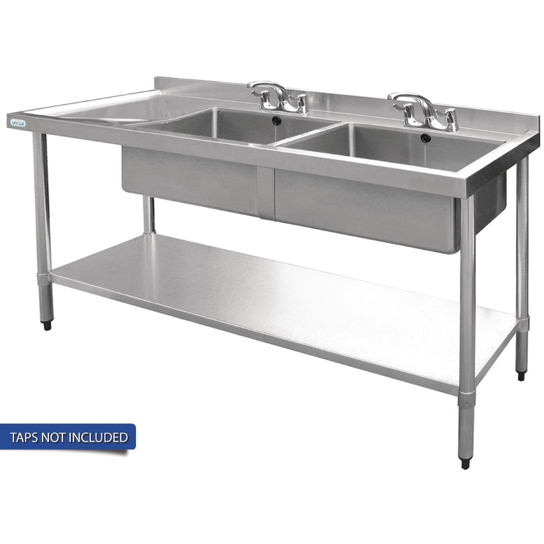 Vogue Double Bowl Sink L/H Drainer - 1500mm x 700mm 90mm Drain - HC917