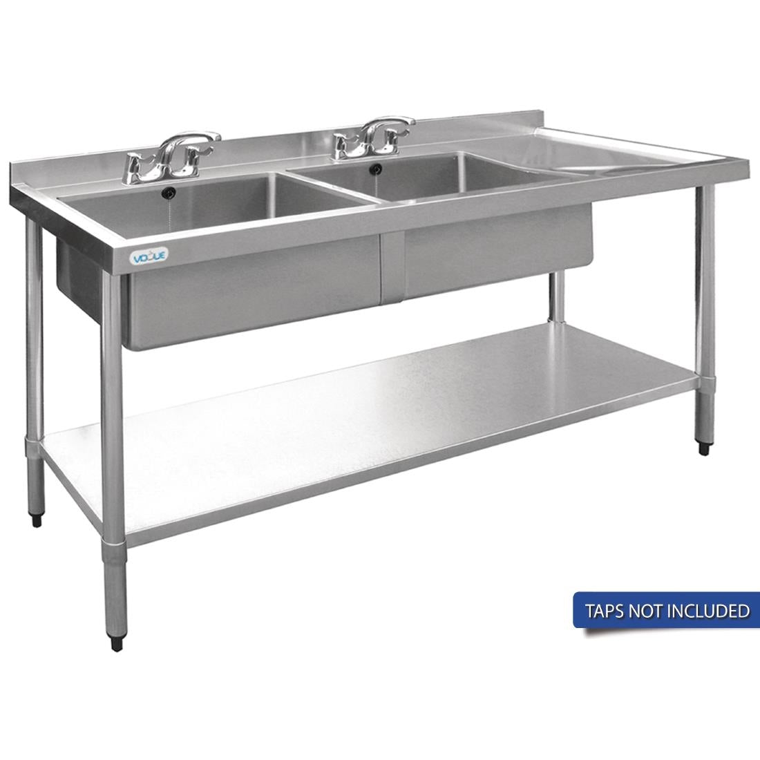 Vogue Double Bowl Sink R/H Drainer - 1800mm x 700mm 90mm Drain - HC919