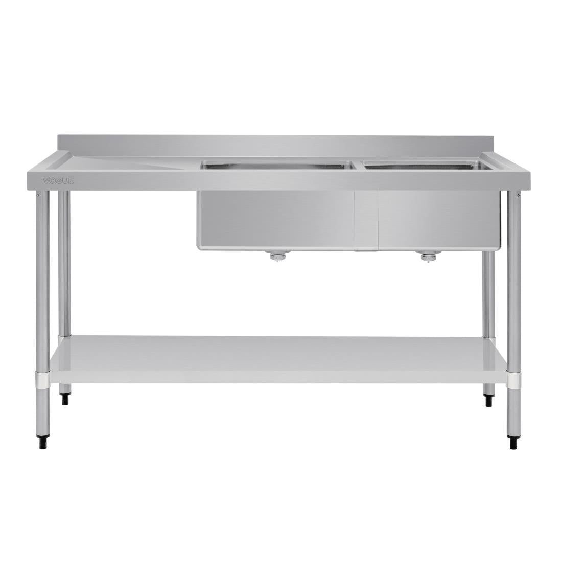 Vogue Double Bowl Sink L/H Drainer - 1800mm x 700mm 90mm Drain - HC920