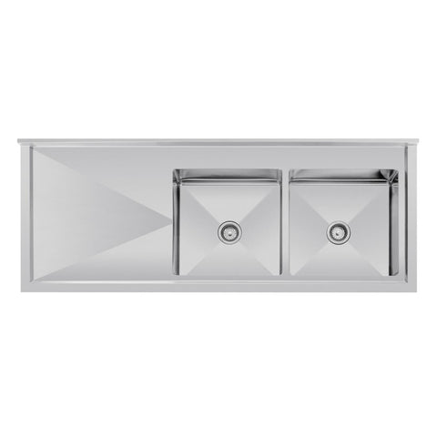 Vogue Double Bowl Sink L/H Drainer - 1800mm x 700mm 90mm Drain - HC920