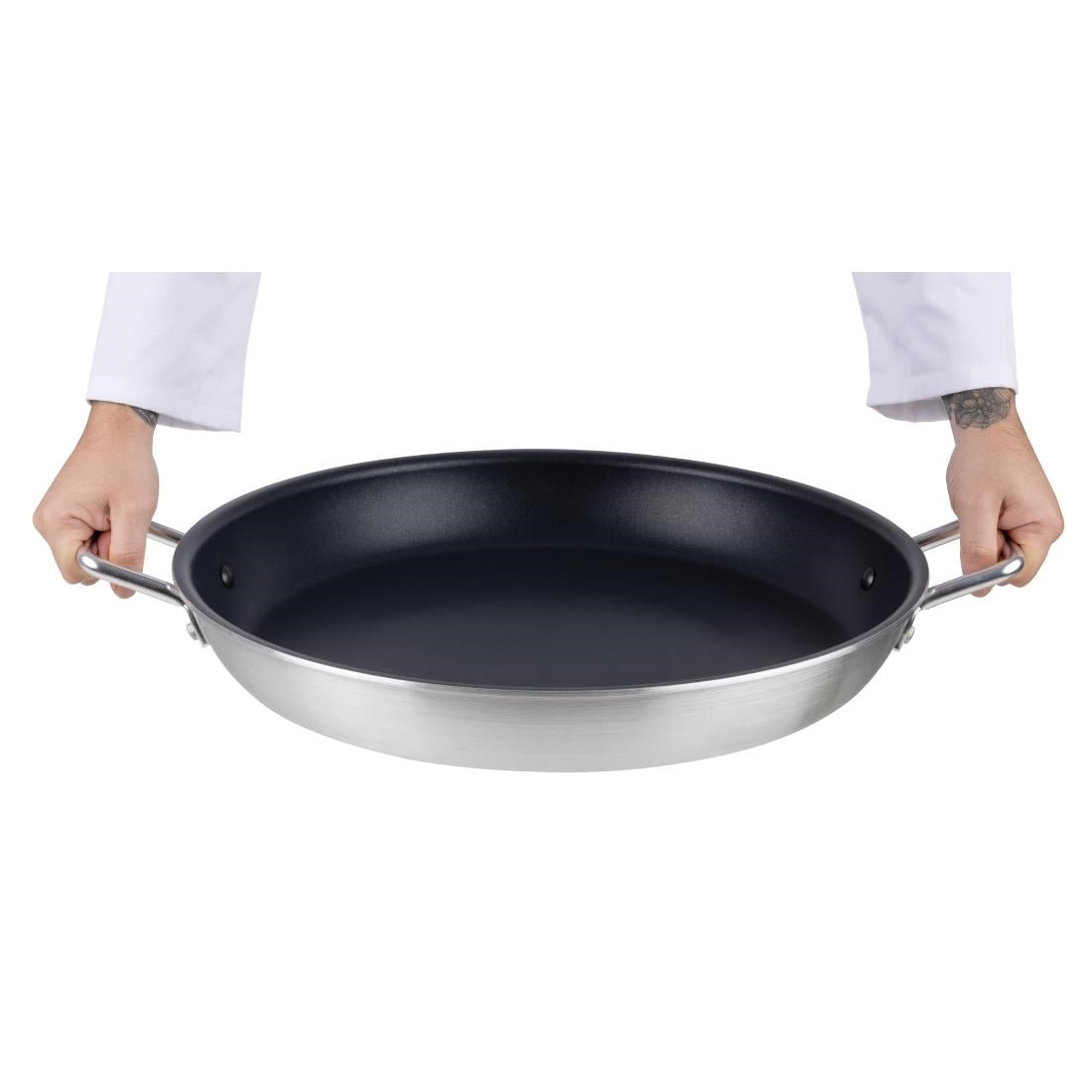 Vogue Aluminium Non-stick Teflon Platinum Plus Paella Pan 450mm - HT991