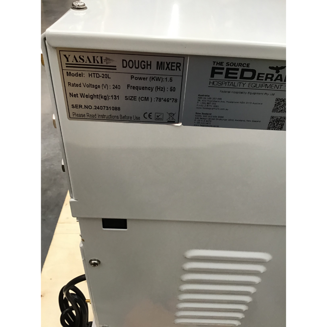 CLEARANCE - Yasaki Tilting Head Removable Bowl 20L Spiral Mixer - HTD-20L-NSW2184