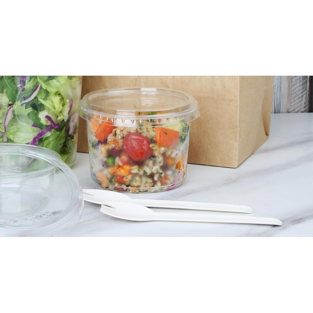 Fiesta Recyclable rPET Flat Lids for Deli Cups 225/340/455ml (300 Pack) - HU069