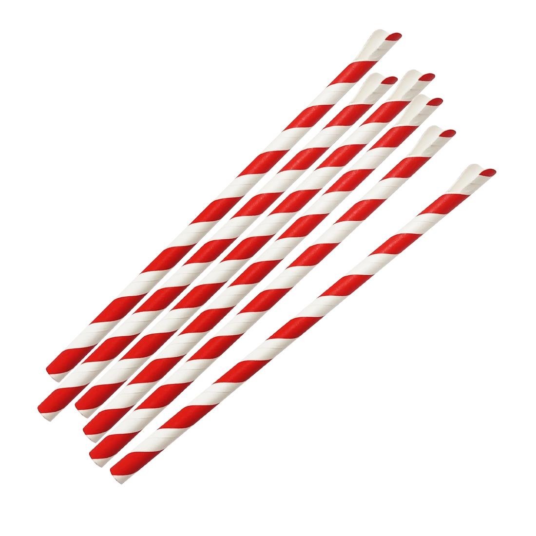 Fiesta Compostable Paper Spoon Straw Red & White Stripe 210x8mm (250 Pack) - HU366