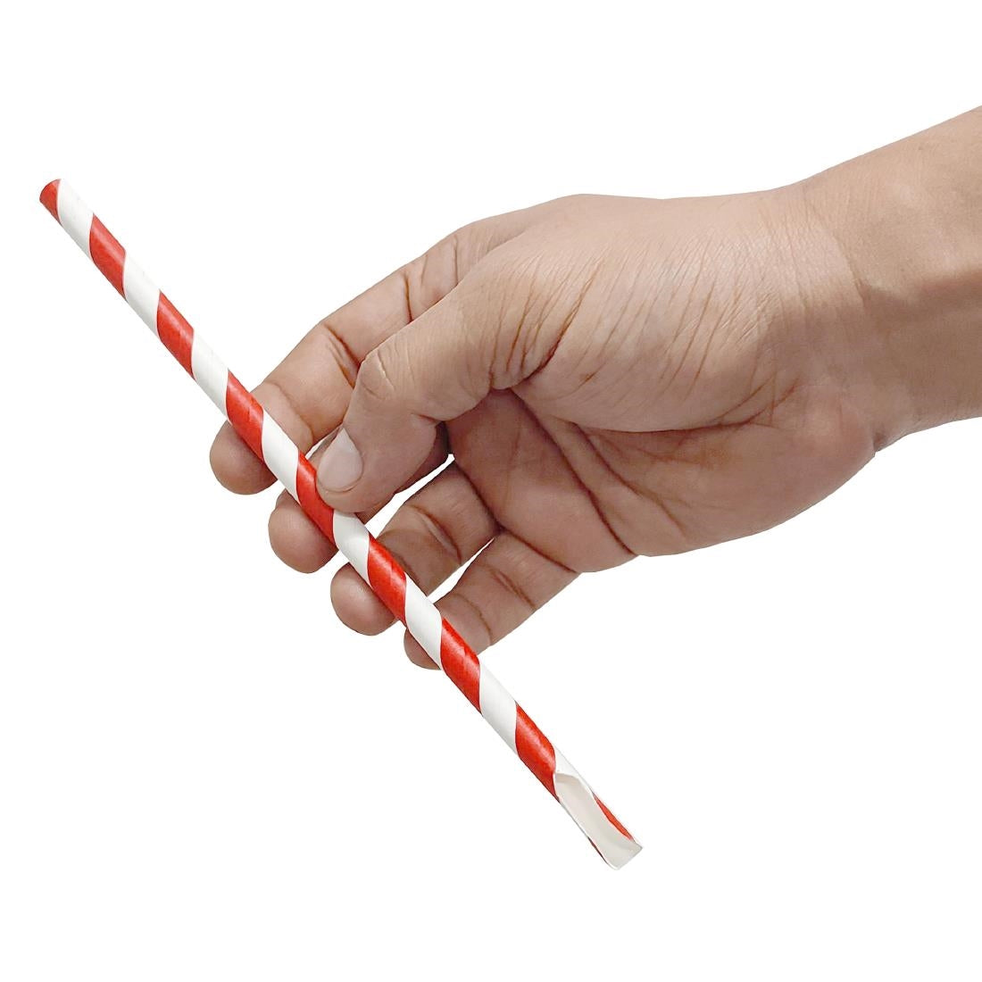 Fiesta Compostable Paper Spoon Straw Red & White Stripe 210x8mm (250 Pack) - HU366
