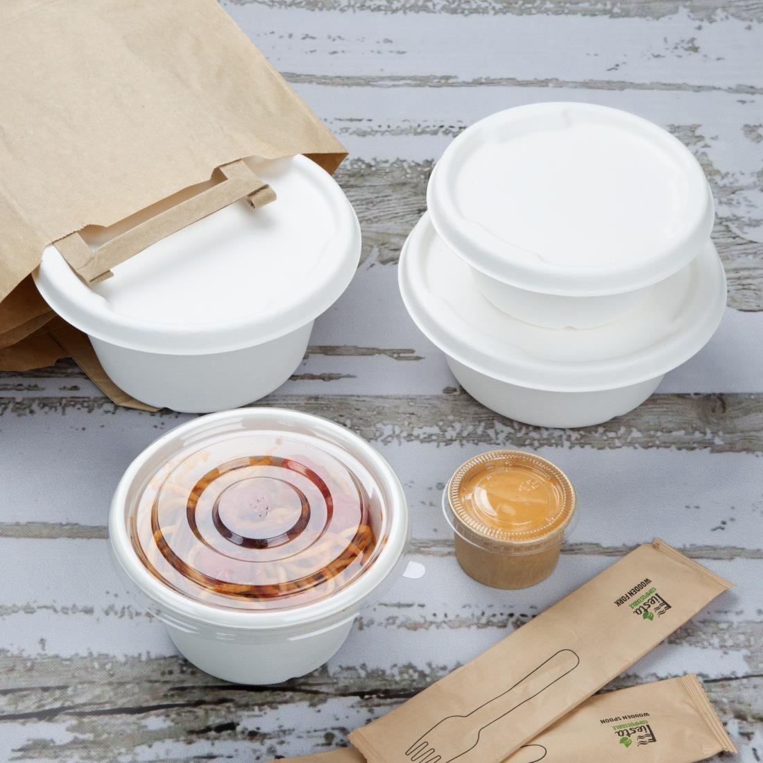 Fiesta Compostable Bagasse Lids for 400/500ml Bowl Bases (50 Pack) - HW025