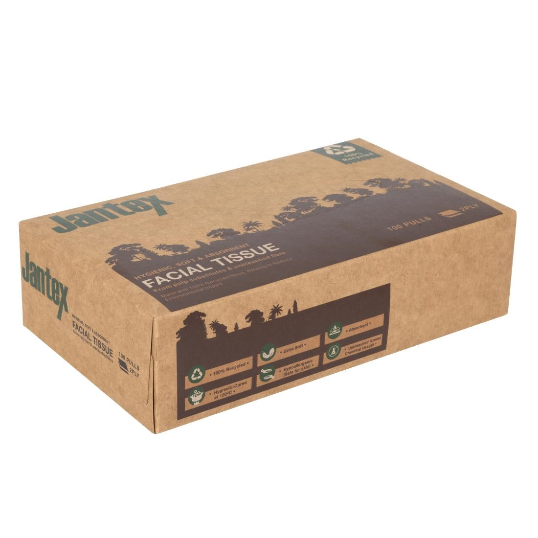 Jantex Green 100% Recycled Facial Tissues 100 Sheets (36 Pack) - HW715