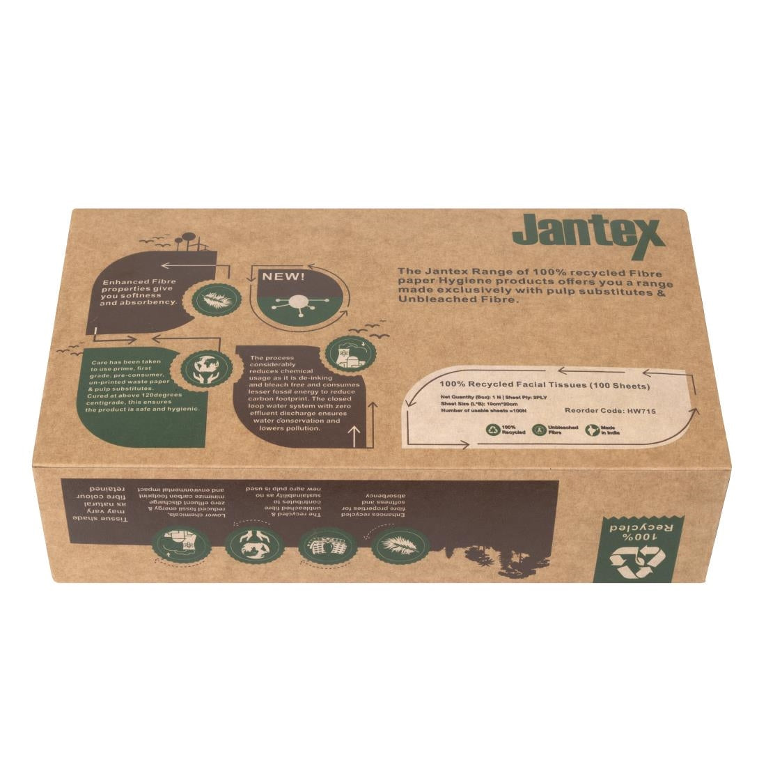 Jantex Green 100% Recycled Facial Tissues 100 Sheets (36 Pack) - HW715