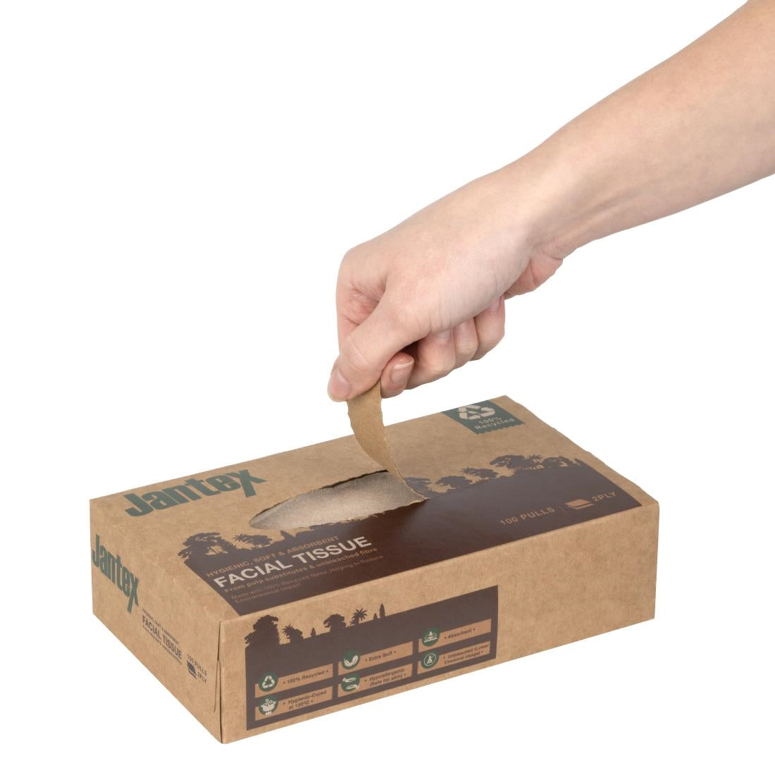 Jantex Green 100% Recycled Facial Tissues 100 Sheets (36 Pack) - HW715