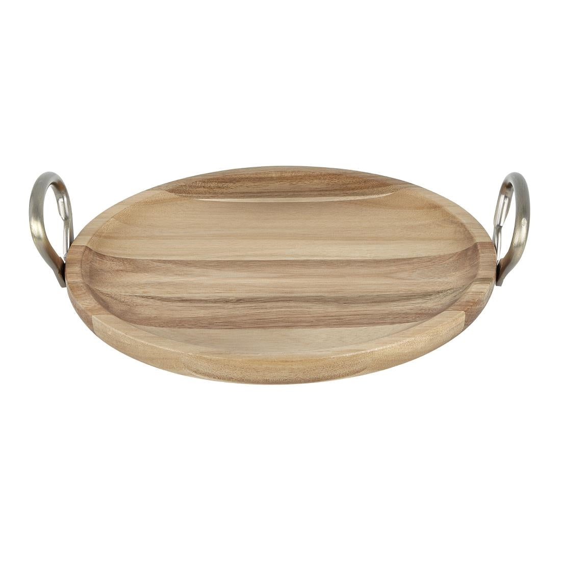 Olympia Round Dish Acacia Wood Metal Handles 345x305x80mm - HX388