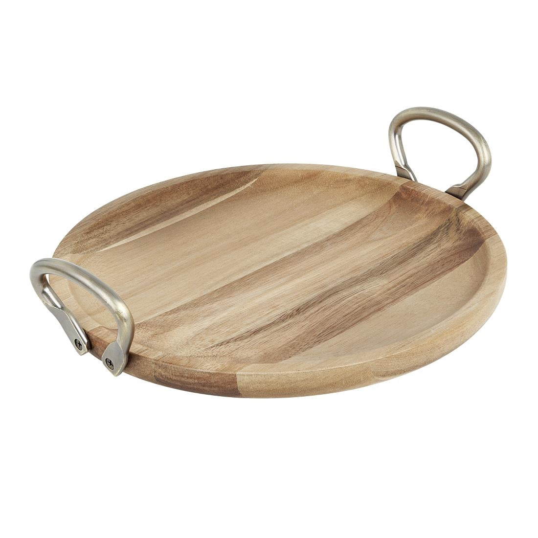 Olympia Round Dish Acacia Wood Metal Handles 345x305x80mm - HX388