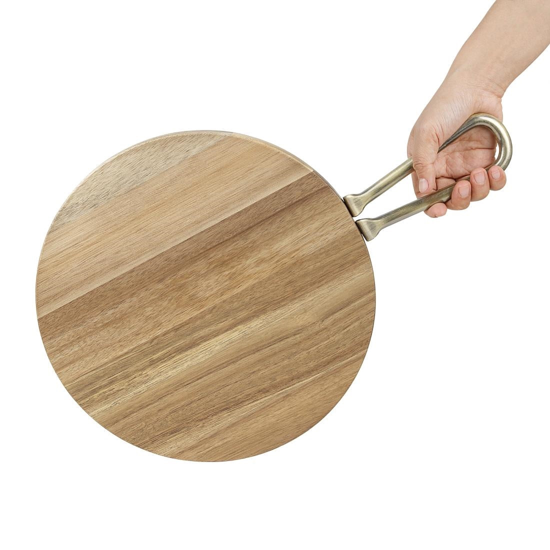 Olympia Round Paddle Board Acacia Wood Metal Handle 458x305mm - HX389