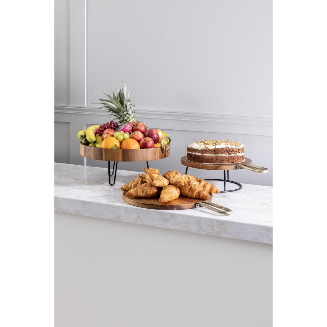 Olympia Round Paddle Board Acacia Wood With Metal Handle 505x356mm - HX390