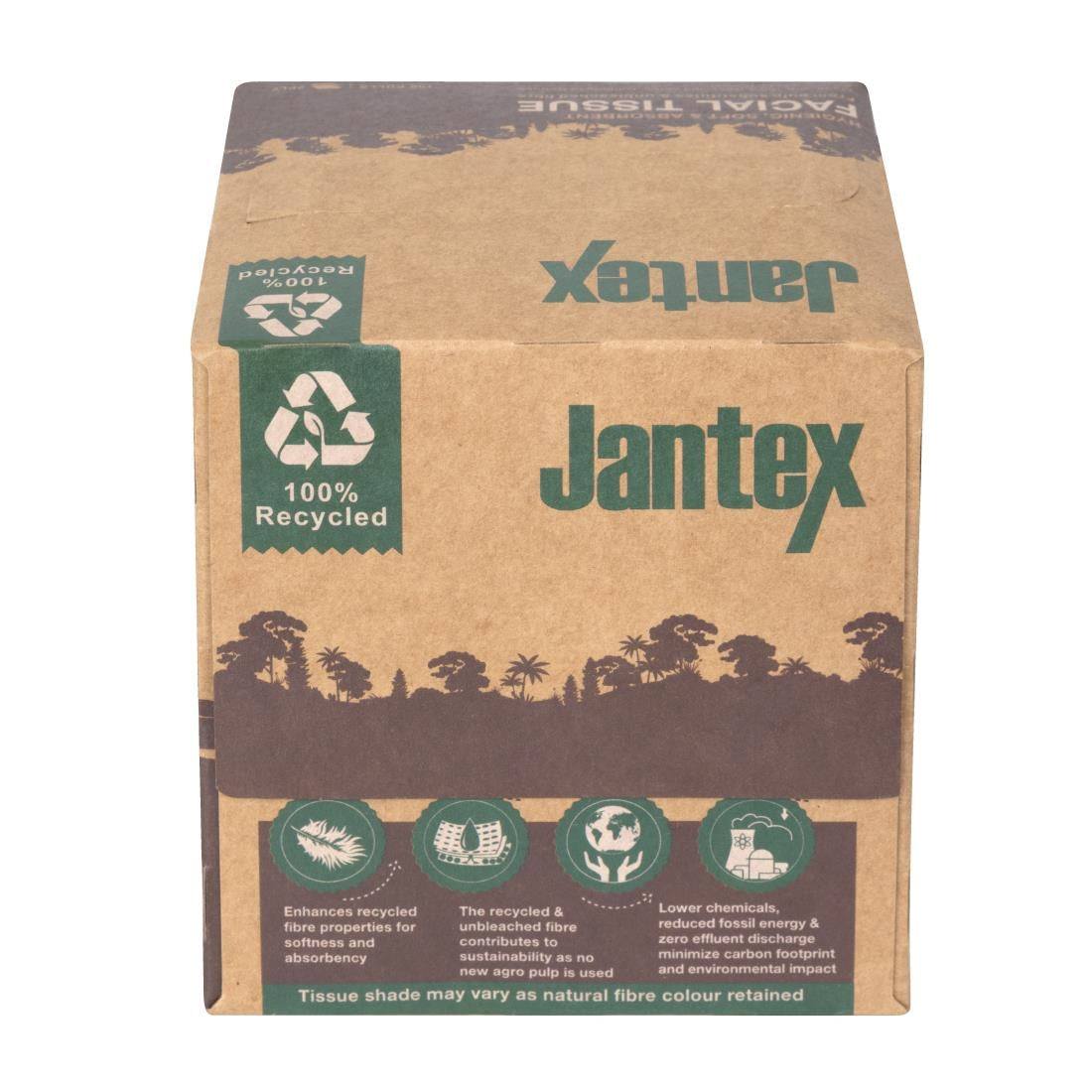 Jantex Green 100% Recycled Facial Tissue Cube 100 Sheets (36 Pack) - HX931